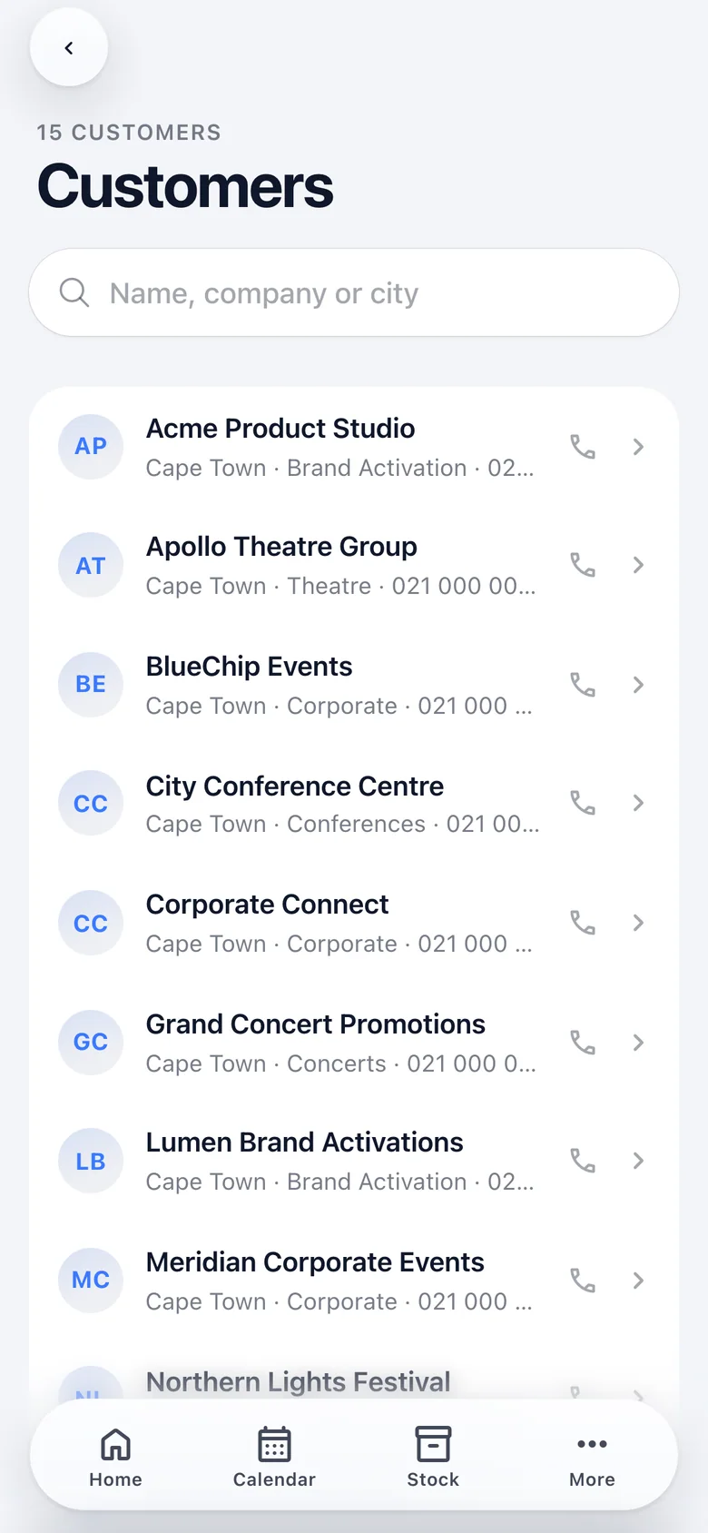 The customers directory on the phone.