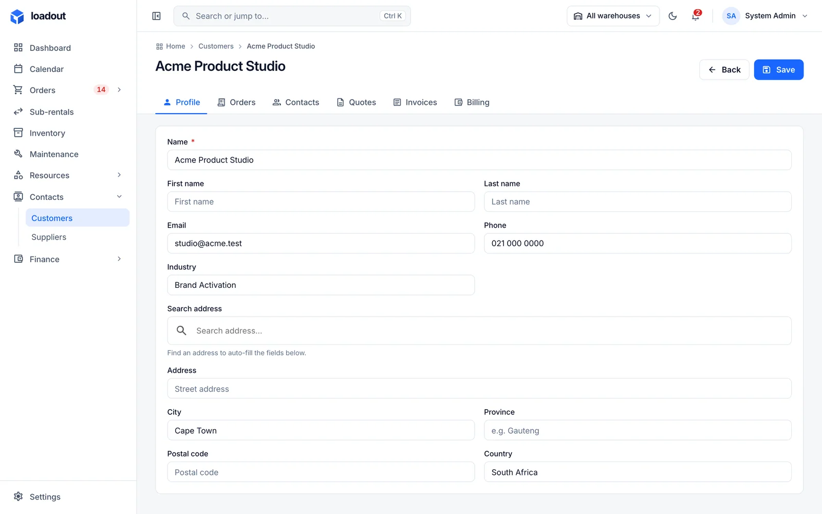 A customer's profile with contacts, address and account owner.
